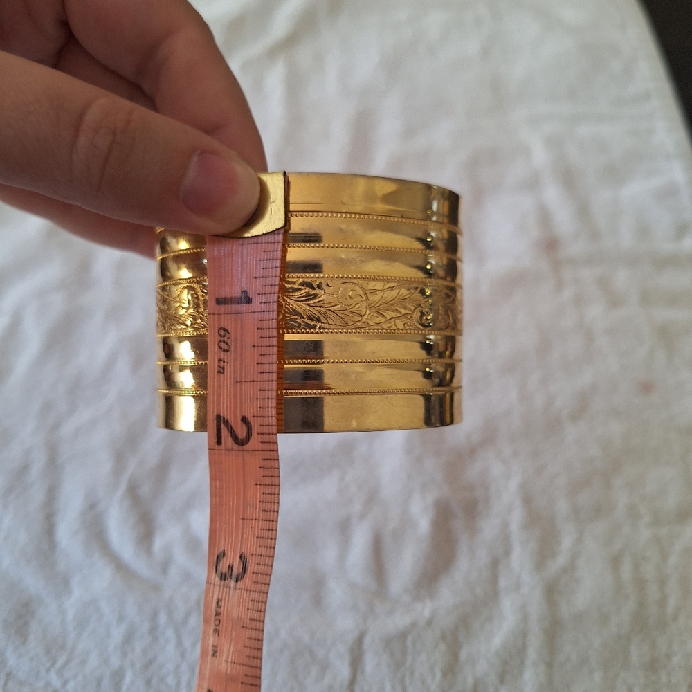 Brass Cuff Bracelet With Leaf Pattern - image 2
